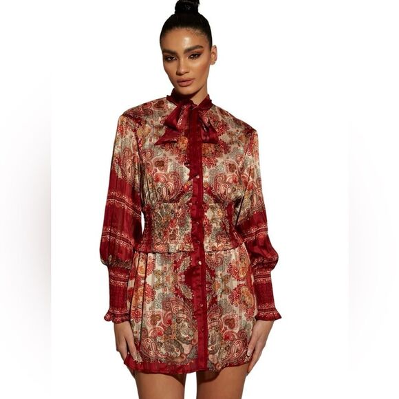 Aria Cove Printed Smocked Puff Sleeve Button Down Dress - Picture 12 of 12